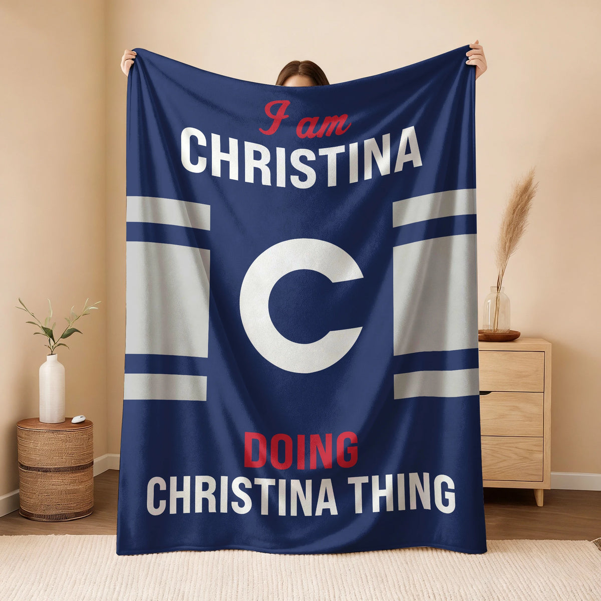 I'm Name Doing Name Things Navy Fleece Blanket CHRISTINA 13K1 BK51
