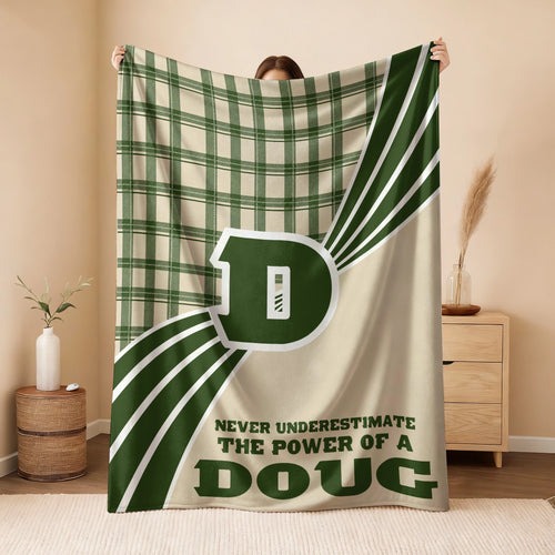 Never Underestimate Your Name Green & Cream Plaid Fleece Blanket DOUG 13K1 BK50