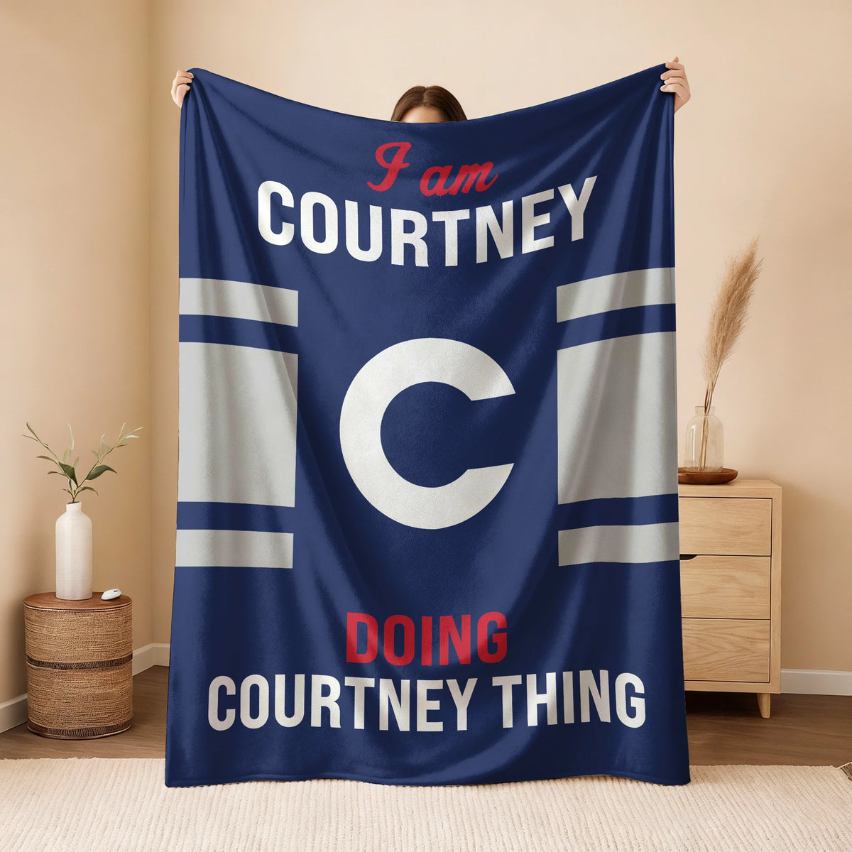 I'm Name Doing Name Things Navy Fleece Blanket COURTNEY 13K1 BK51