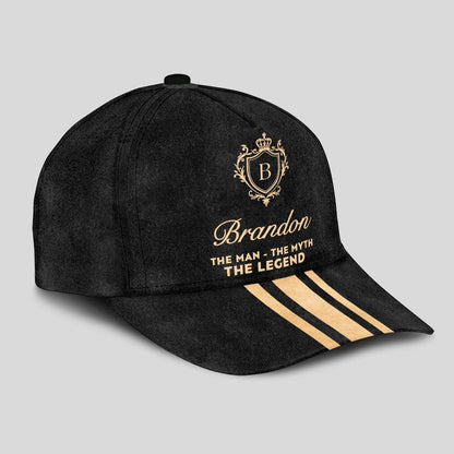 The Man The Myth The Legend Golden Stripes Black Cap BRANDON 13K1 C136PF