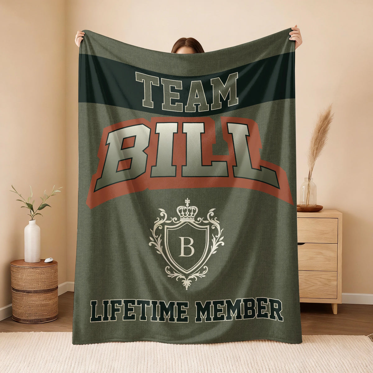 Team Your Name Lifetime Member Sage Green Fleece Blanket BILL 13K1 BK22