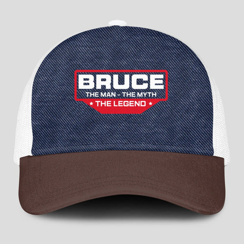 The Man The Myth The Legend Navy Brown And White Mesh Cap BRUCE 13K1 C200PF