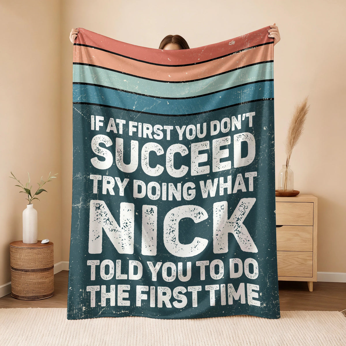 If At First You Don’t Succeed Retro Green Fleece Blanket NICK 13K1 BK29