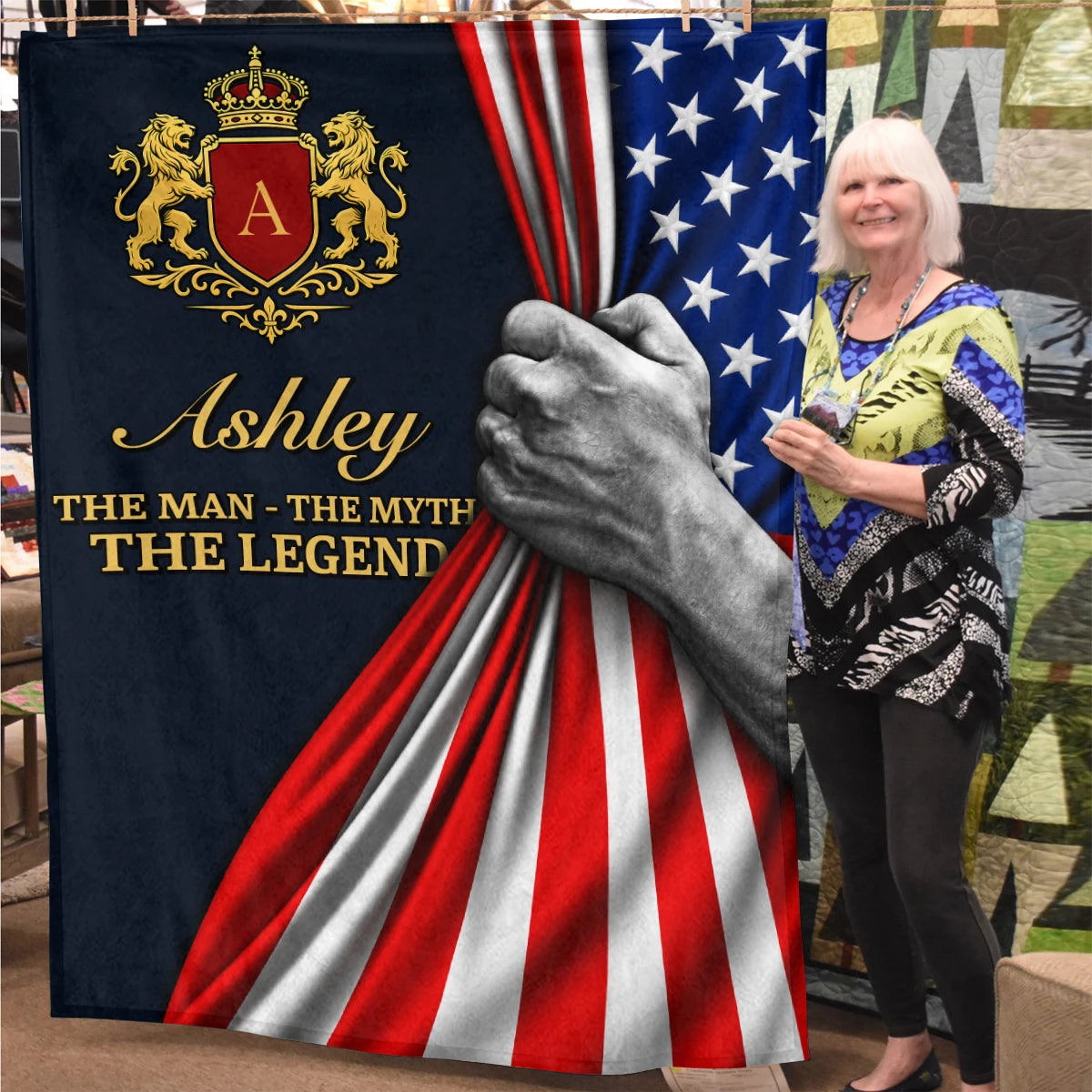 The Man The Myth The Legend America Flag 3D Fleece Blanket ASHLEY 13K1 BK12