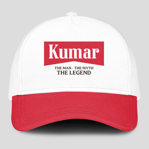 The Man The Myth The Legend Red And White Mesh Cap KUMAR 13K1 C197PF