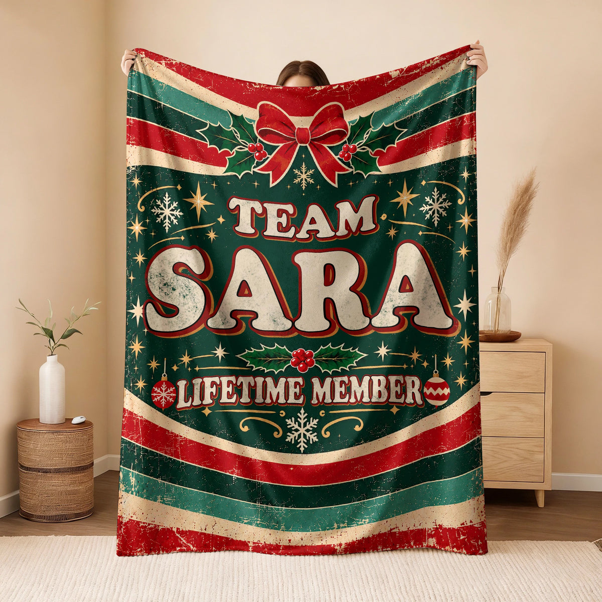 Team Your Name Lifetime Member Christmas Fleece Blanket SARA 13K1 BK52