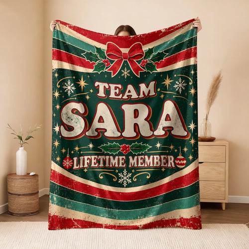 Team Your Name Lifetime Member Christmas Fleece Blanket SARA 13K1 BK52