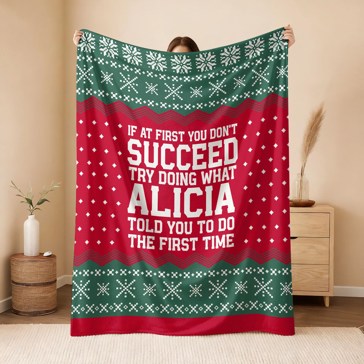 If At First You Don’t Succeed Red Green Christmas Fleece Blanket ALICIA 13K1 BK28