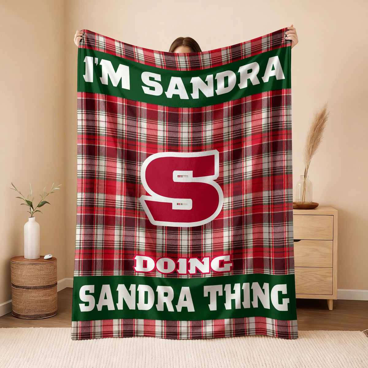 I'm Name Doing Name Things Red Plaid Fleece Blanket SANDRA 13K1 BK49
