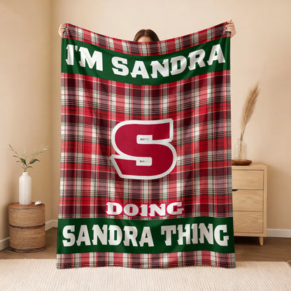 I'm Name Doing Name Things Red Plaid Fleece Blanket SANDRA 13K1 BK49