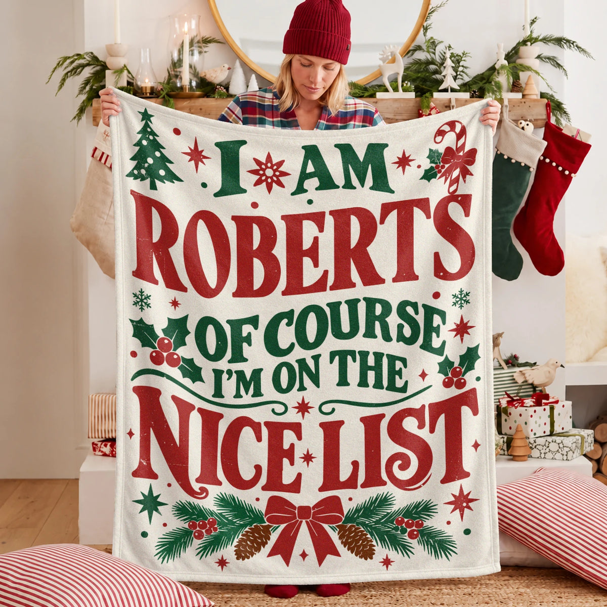 I'm Name Of Course I'm On The Nice List Cream Christmas Fleece Blanket ROBERTS 13K1 BK59