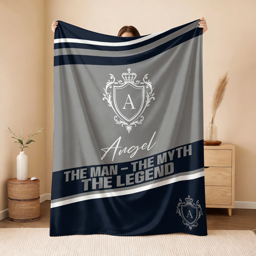 The Man The Myth The Legend Navy Gray Fleece Blanket ANGEL 13K1 BK13