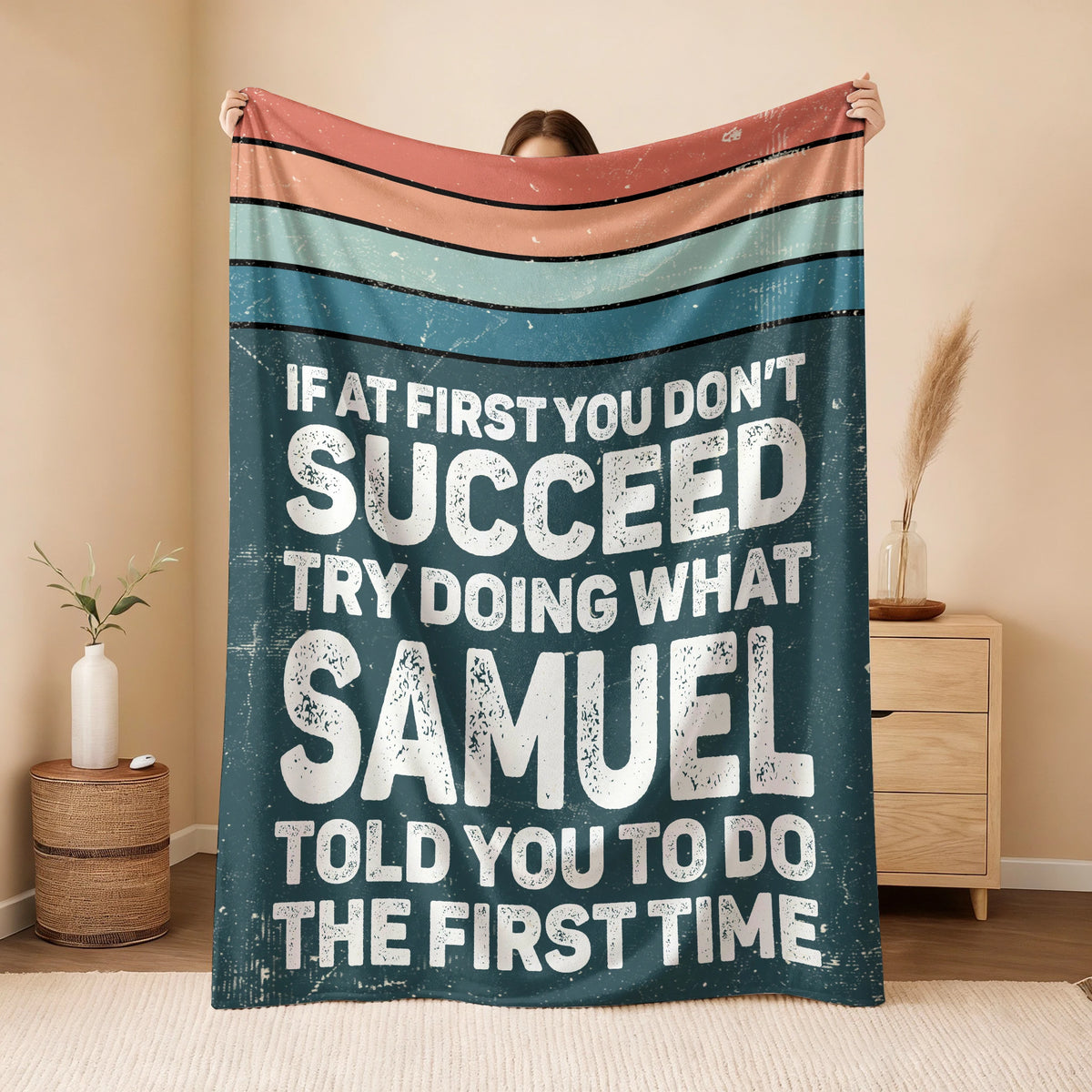 If At First You Don’t Succeed Retro Green Fleece Blanket SAMUEL 13K1 BK29