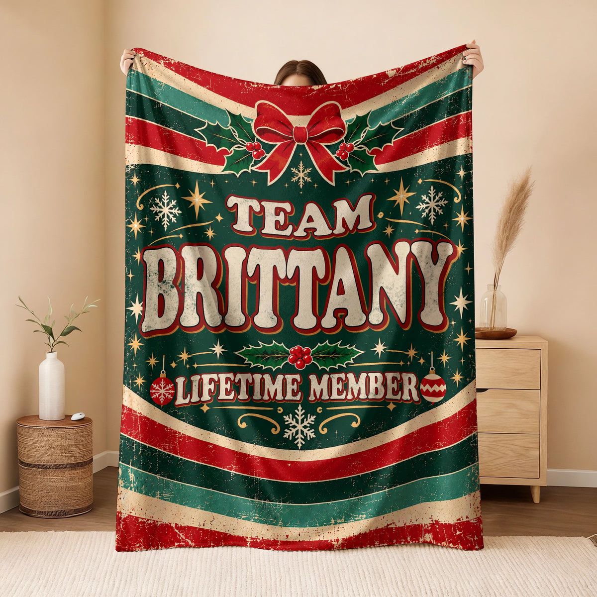 Team Your Name Lifetime Member Christmas Fleece Blanket BRITTANY 13K1 BK52
