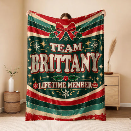 Team Your Name Lifetime Member Christmas Fleece Blanket BRITTANY 13K1 BK52