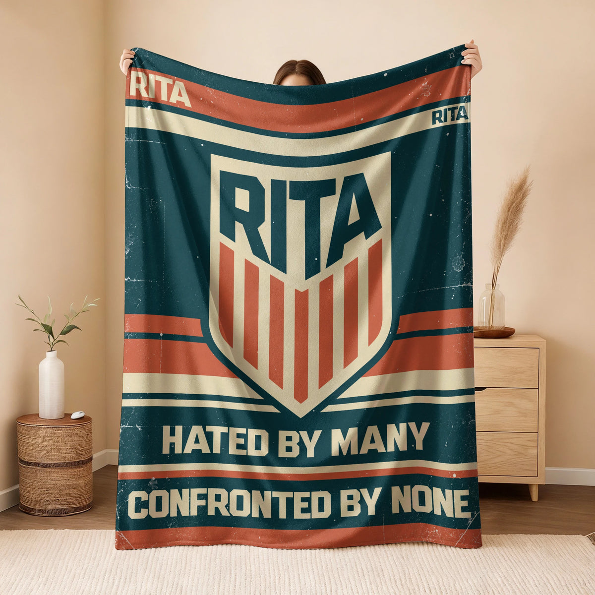 Hated By Many Confronted By None Retro Fleece Blanket RITA 13K1 BK58
