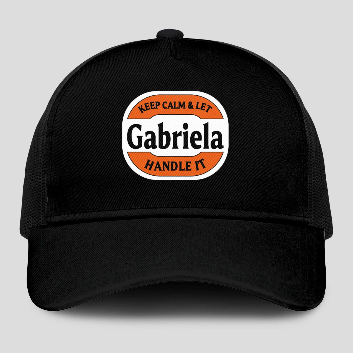 Keep Calm & Let Your Name Handle It Black Mesh Cap GABRIELA 13K1 C199PF