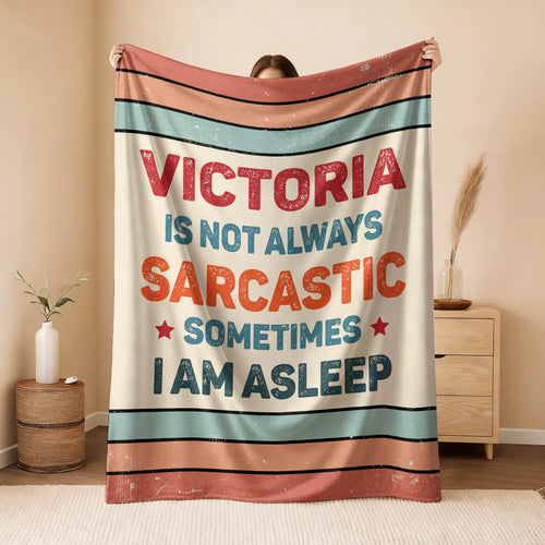 Your Name Sarcastic Funny Retro Fleece Blanket VICTORIA 13K1 BK62