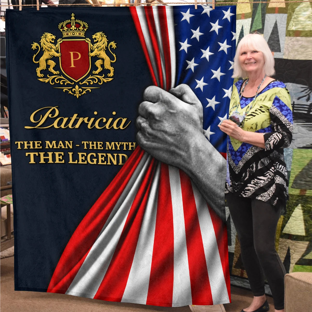The Man The Myth The Legend America Flag 3D Fleece Blanket PATRICIA 13K1 BK12