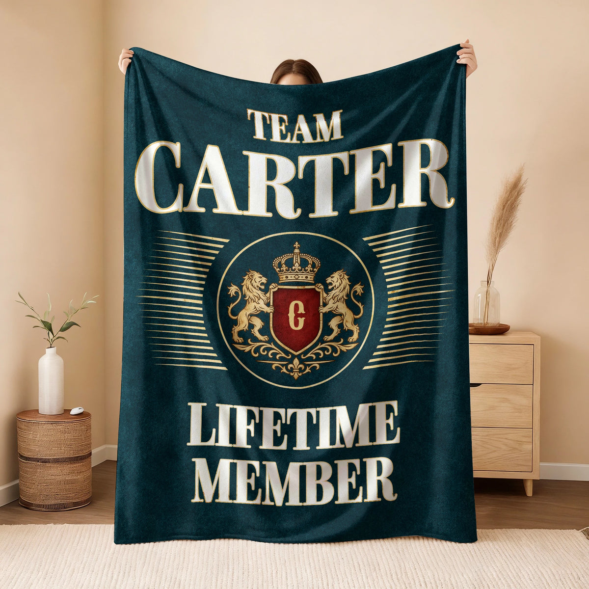 Team Your Name Lifetime Member Sage Green Fleece Blanket CARTER 13K1 BK42