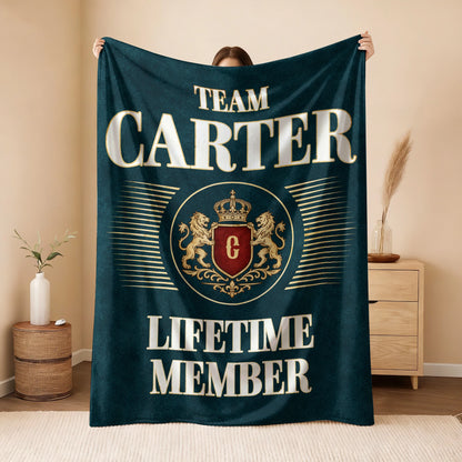 Team Your Name Lifetime Member Sage Green Fleece Blanket CARTER 13K1 BK42