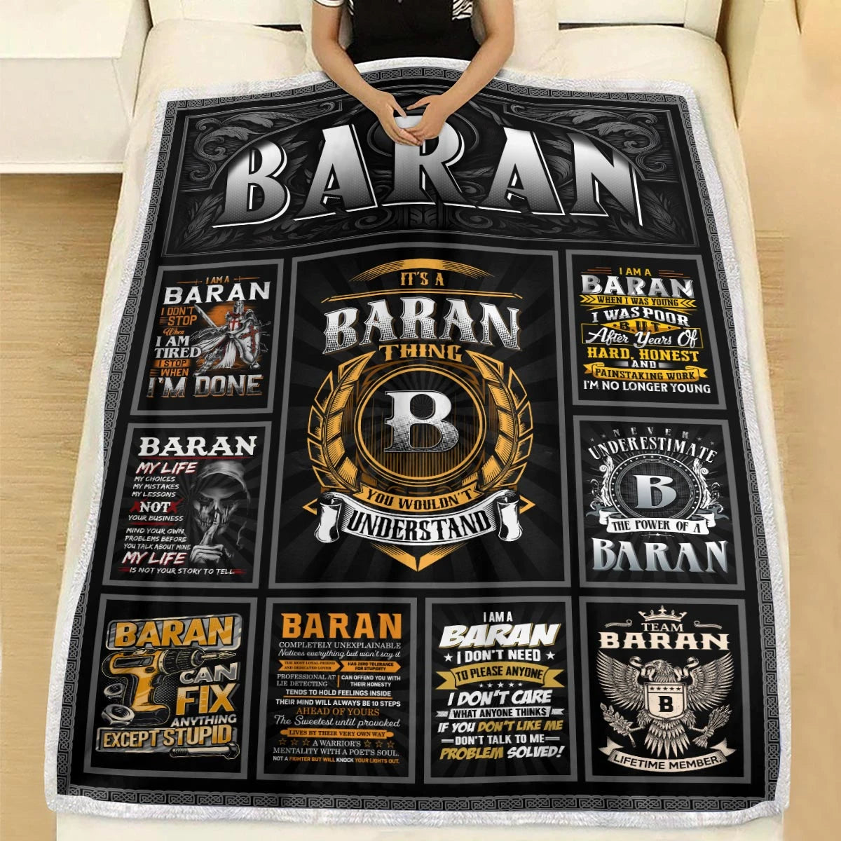 BARAN Personalized Blanket | Custom Name Cozy Throw Gift 13K5-BK2