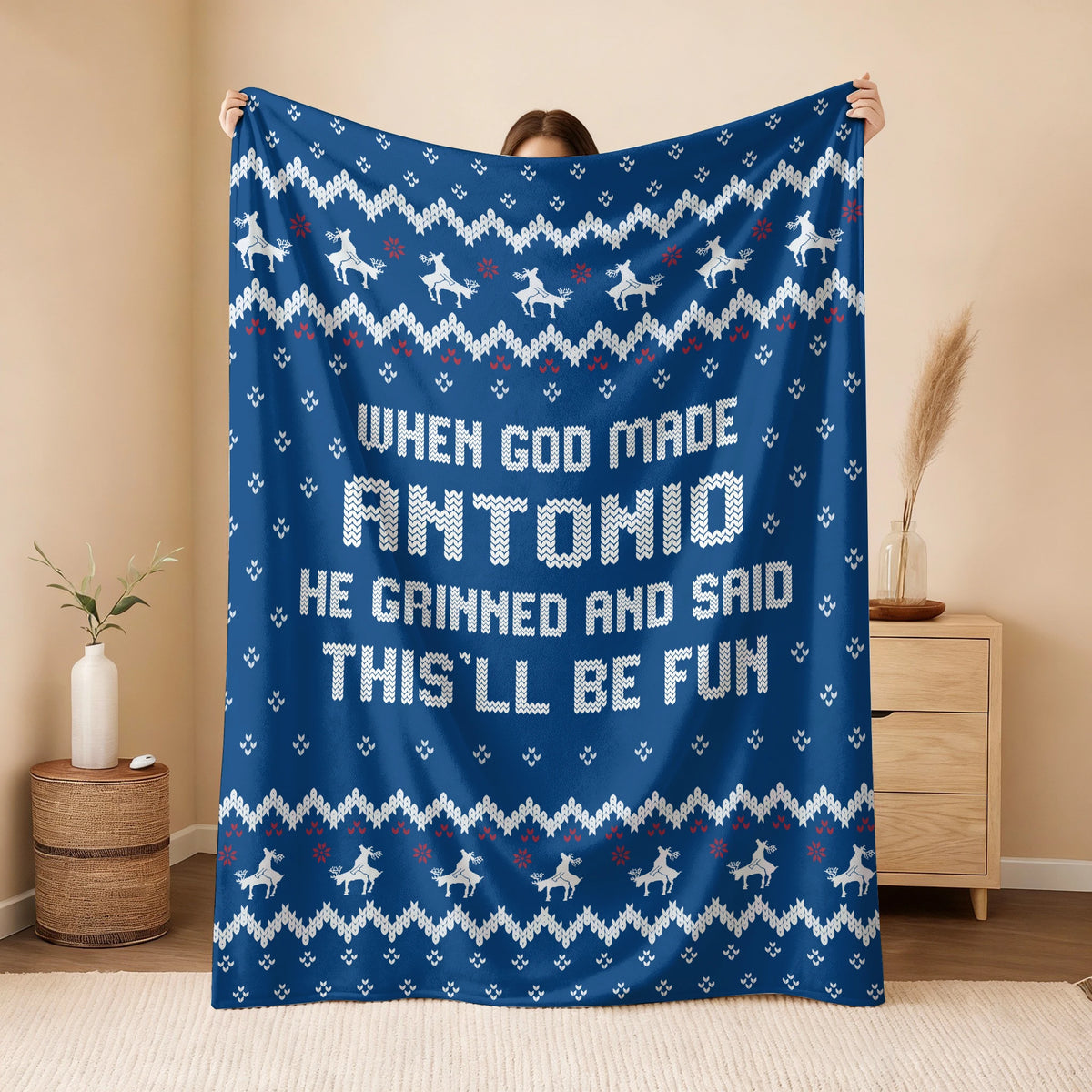 When God Made Your Name Navy Fleece Blanket ANTONIO 13K1 BK32