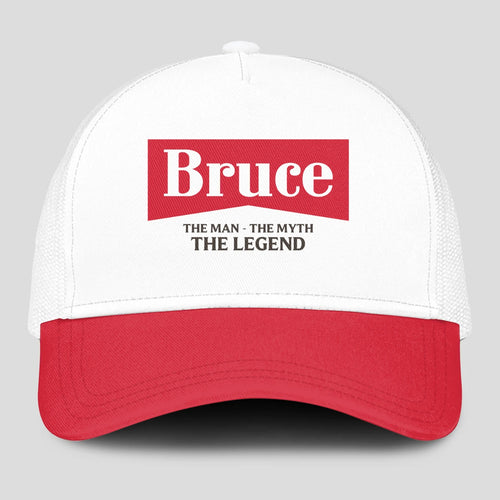 The Man The Myth The Legend Red And White Mesh Cap BRUCE 13K1 C197PF
