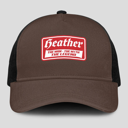 The Man The Myth The Legend Red Logo Brown Mesh Cap HEATHER 13K1 C203PF