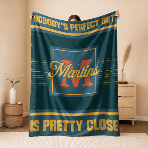 Nobody's Perfect But Your Name Is Close Vintage Blue & Brown Fleece Blanket MARTINS 13K1 BK54
