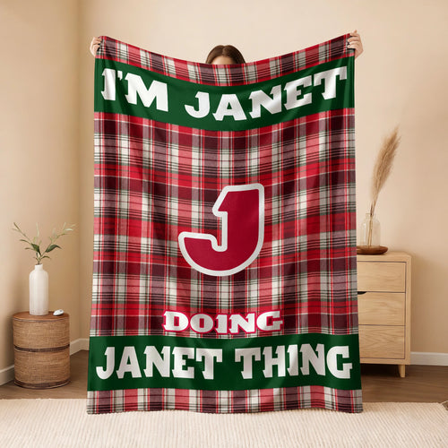 I'm Name Doing Name Things Red Plaid Fleece Blanket JANET 13K1 BK49