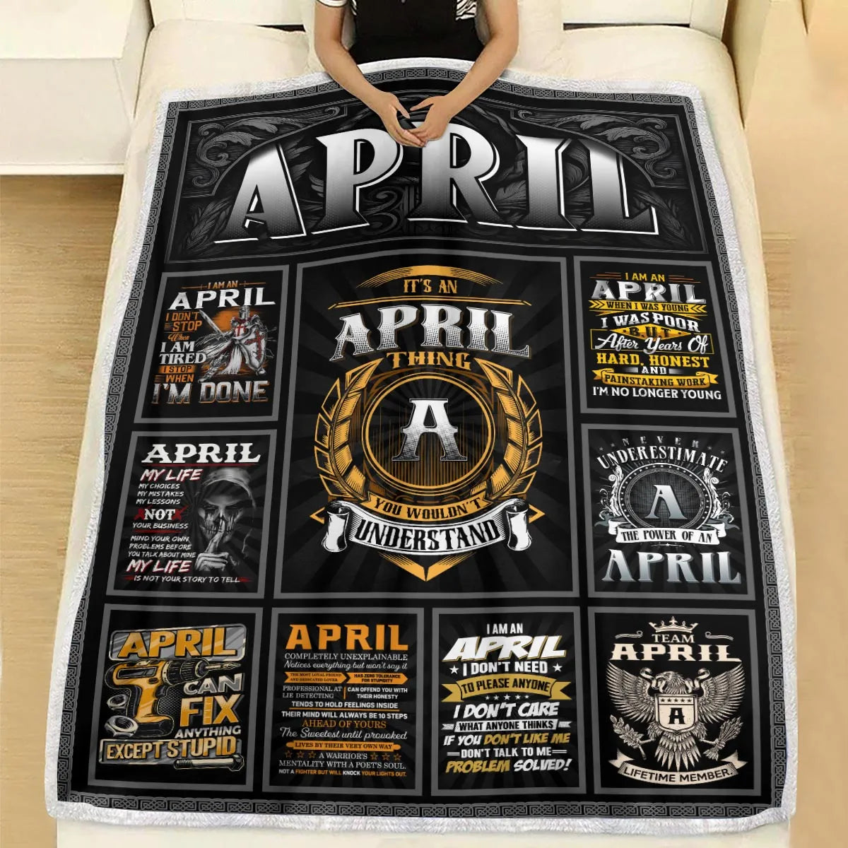 APRIL Personalized Blanket | Custom Name Cozy Throw Gift 13K1-BK2