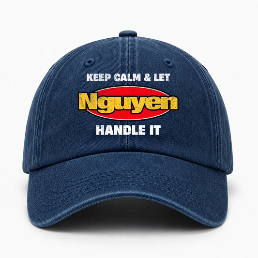 Keep Calm & Let Your Name Handle It Yellow And Red Logo Washed Cap NGUYEN 13K1 C172PF