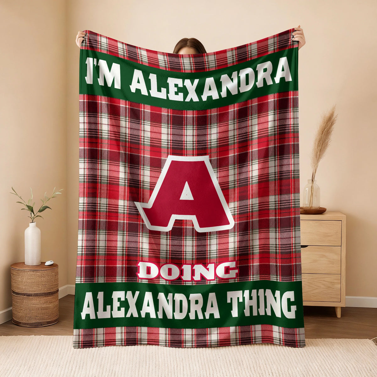 I'm Name Doing Name Things Red Plaid Fleece Blanket ALEXANDRA 13K1 BK49