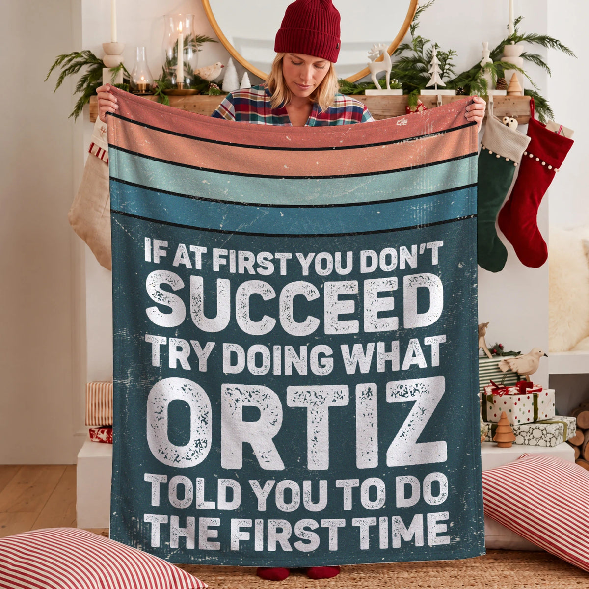 If At First You Don’t Succeed Retro Green Fleece Blanket ORTIZ 13K1 BK29