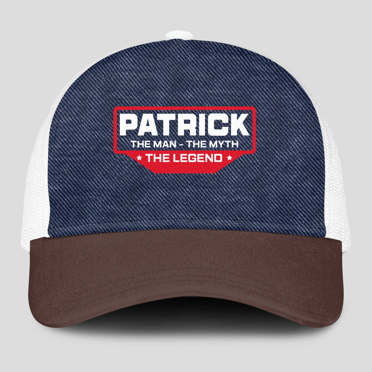 The Man The Myth The Legend Navy Brown And White Mesh Cap PATRICK 13K1 C200PF