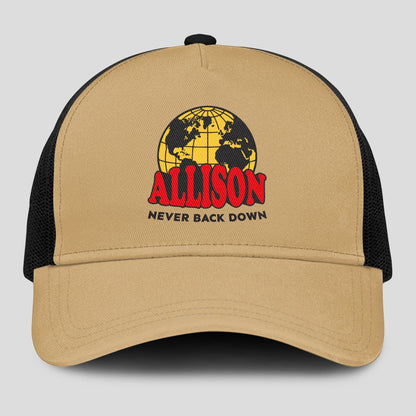 Never Back Down World Logo Khaki Mesh Cap ALLISON 13K1 C212PF