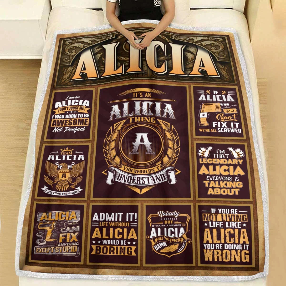 ALICIA Personalized Blanket | Custom Name Cozy Throw Gift 13K1-BK4