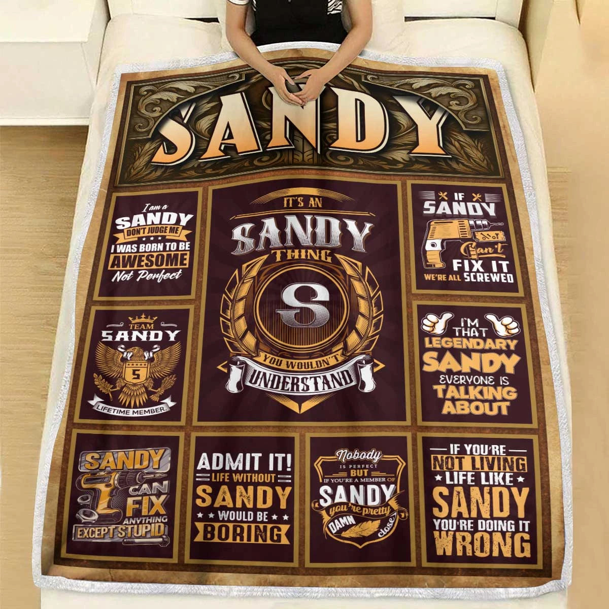 SANDY Personalized Blanket | Custom Name Cozy Throw Gift 13K1-BK4