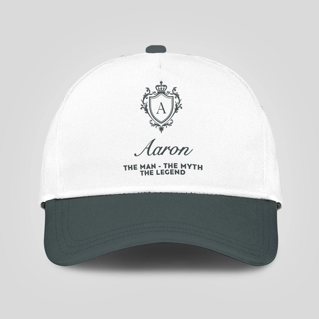 The Man The Myth The Legend Elegant Gray And White Cap AARON 13K1 C170PF