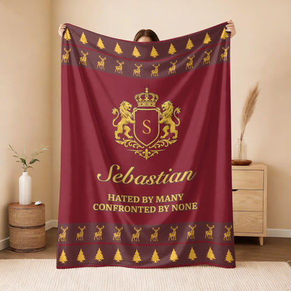 Hated By Many Confronted By None Burgundy Gold Christmas Fleece Blanket SEBASTIAN 13K1 BK33