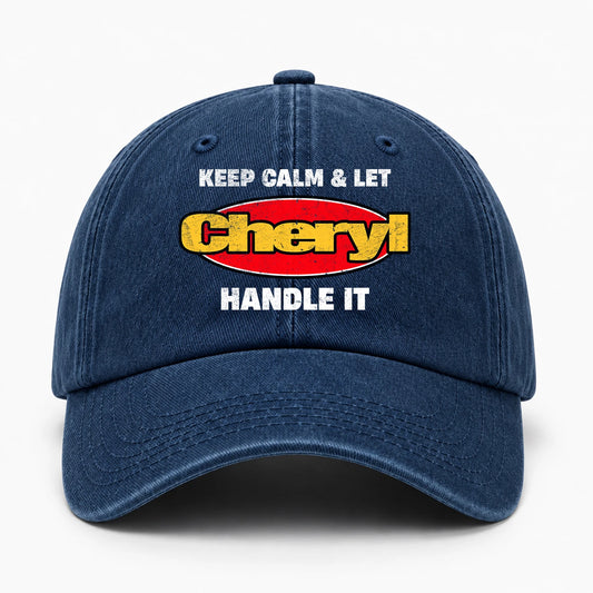Keep Calm & Let Your Name Handle It Yellow And Red Logo Washed Cap CHERYL 13K1 C172PF