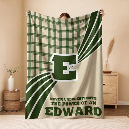 Never Underestimate Your Name Green & Cream Plaid Fleece Blanket EDWARD 13K1 BK50