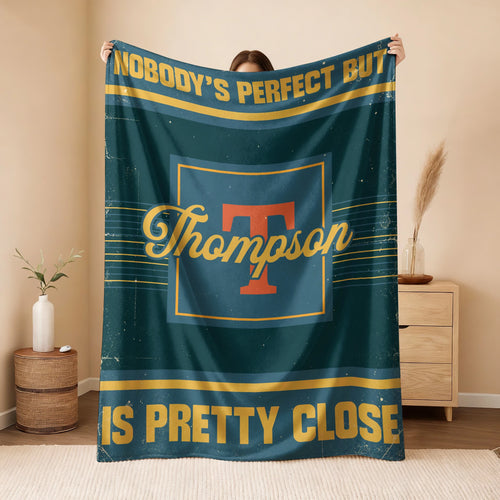 Nobody's Perfect But Your Name Is Close Vintage Blue & Brown Fleece Blanket THOMPSON 13K1 BK54