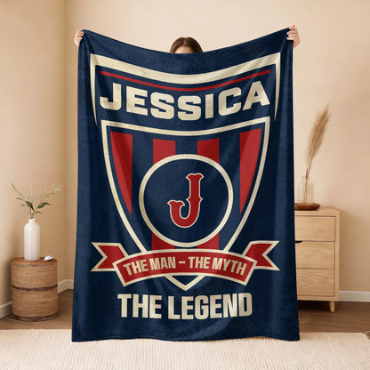 The Man The Myth The Legend Blue Burgundy Baseball Blanket JESSICA 13K1 BK18