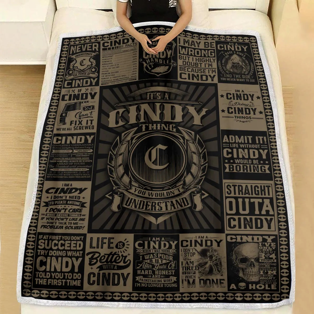 CINDY Personalized Blanket | Custom Name Cozy Throw Gift 13K1-BK3