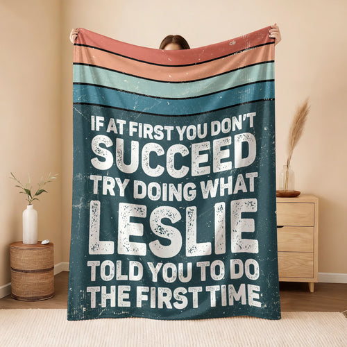 If At First You Don’t Succeed Retro Green Fleece Blanket LESLIE 13K1 BK29