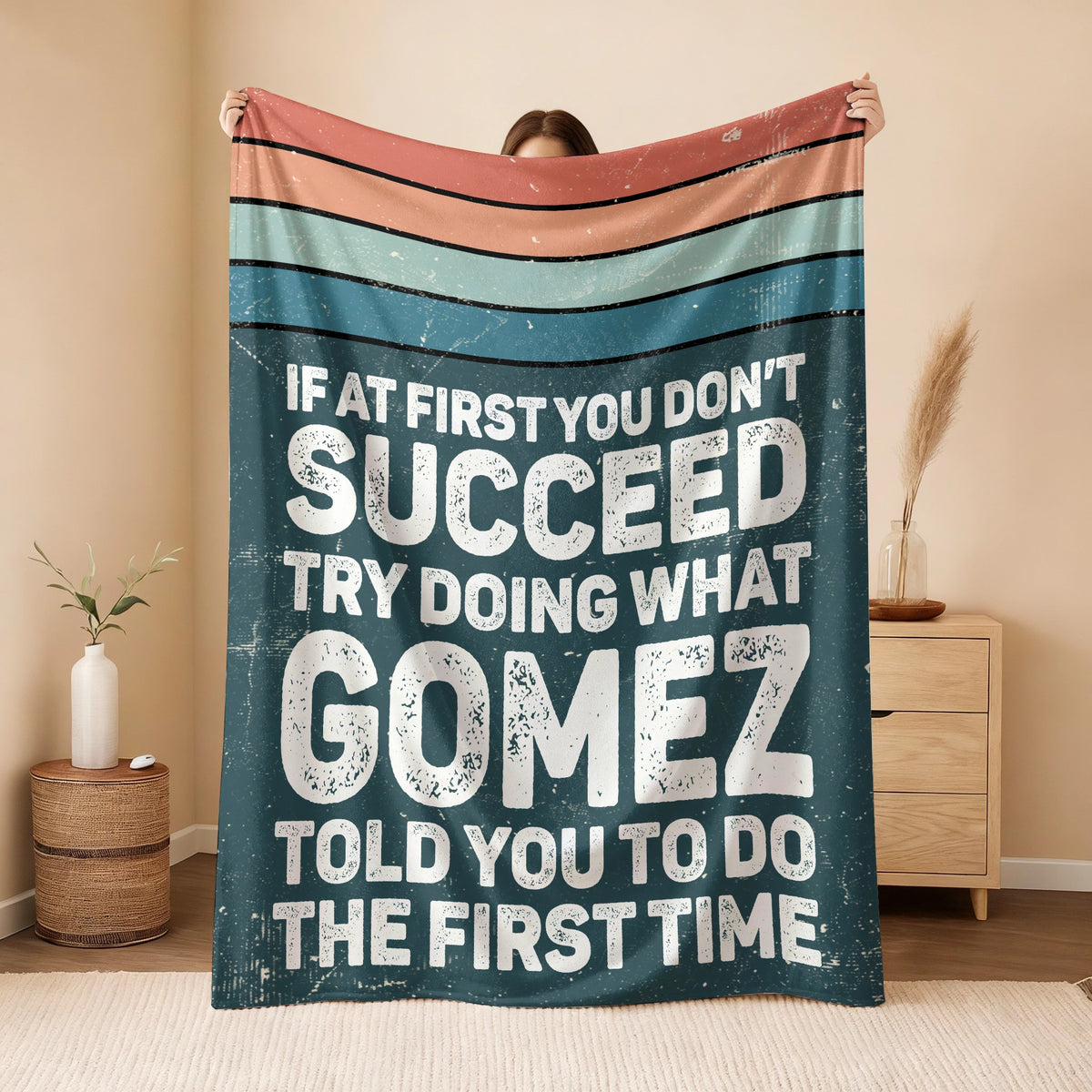 If At First You Don’t Succeed Retro Green Fleece Blanket GOMEZ 13K1 BK29