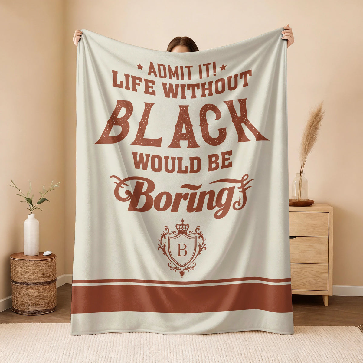 Life Without Your Name Would Be Boring Cream Terracotta Blanket BLACK 13K1 BK24