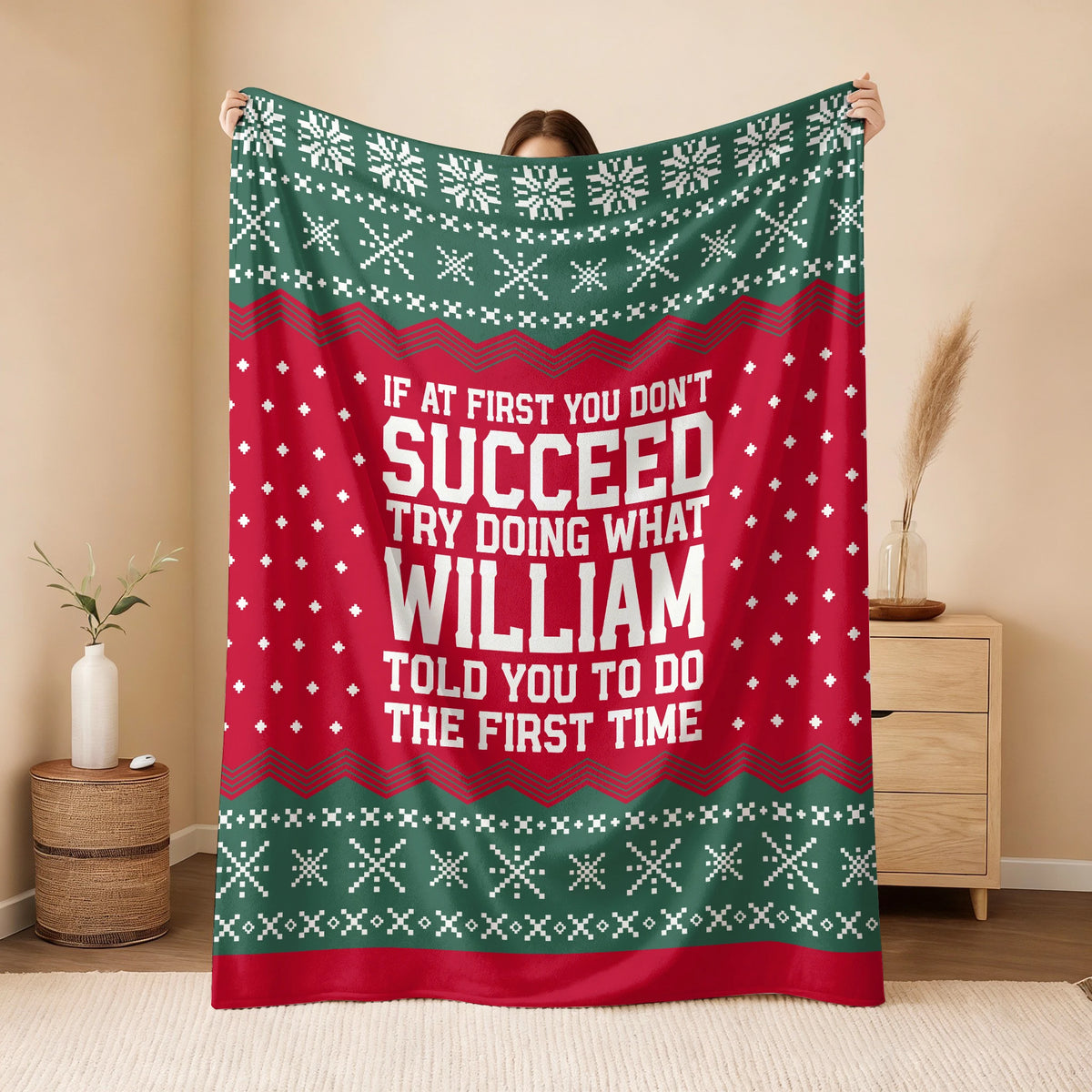 If At First You Don’t Succeed Red Green Christmas Fleece Blanket WILLIAM 13K1 BK28